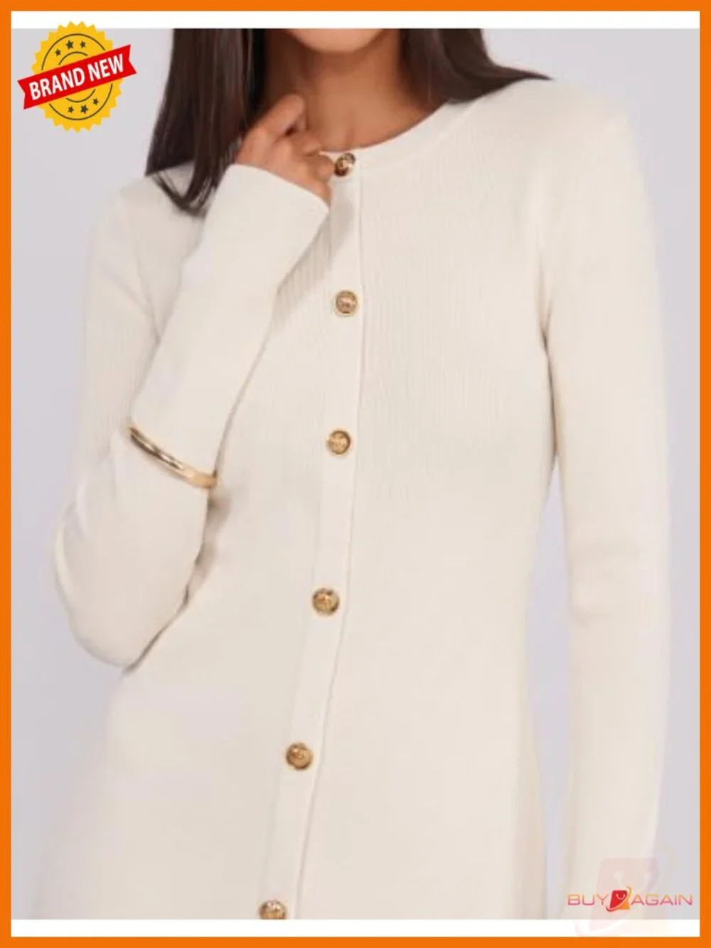 ZESICA Long Sleeve Mini Sweater Dress Crew Neck Button Front Work Office